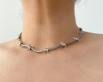 Barbed Wire Necklace. Gothic necklace, Stainless Steel Necklace, Y2K Necklace, 90S, Statement Necklace, Necklace for Men, Necklace for Women