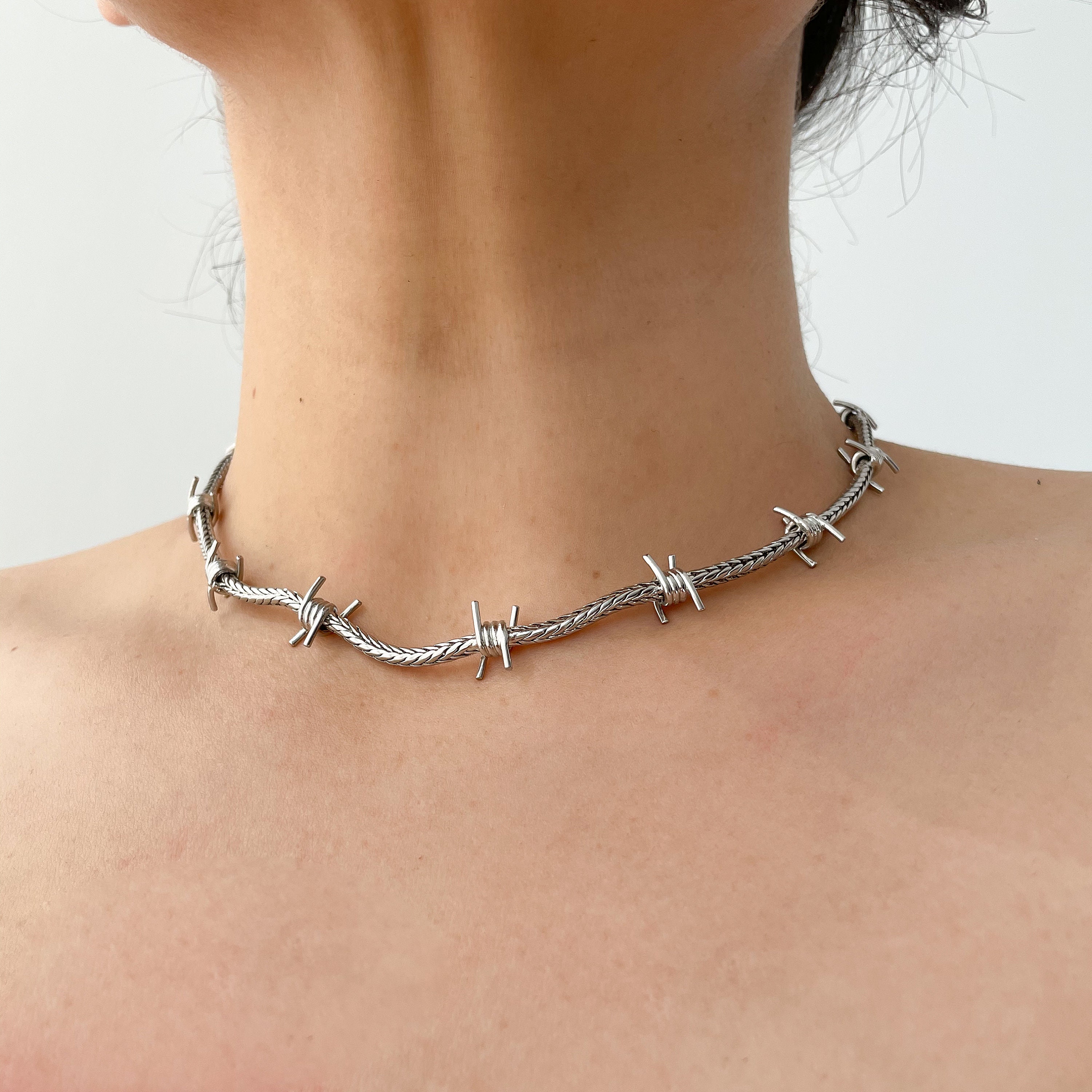 Punk Emo Goth Silver Barbed Wire Chain Necklace & Death Moth Pendant | eBay