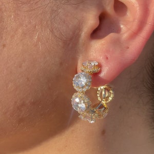 Minimalist Diamond Hoop Earrings Gold Earrings CZ Gold Earrings Sterling Silver Post Earrings Statement Earrings Gold Hoops Gift For Her