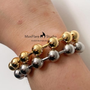 Gold Bracelet for Women Beaded Bracelet Chunky Bracelet Stack Bangle Bracelet Silver Bracelet Set Bracelet Stack Gift for Her Gift for Mom