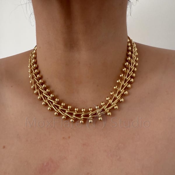 Gold Statement Necklace, Gold Necklace, Vintage Necklace, Choker Necklace, Chunky Chain Necklace, Chainmail Necklace, Vintage Jewelry