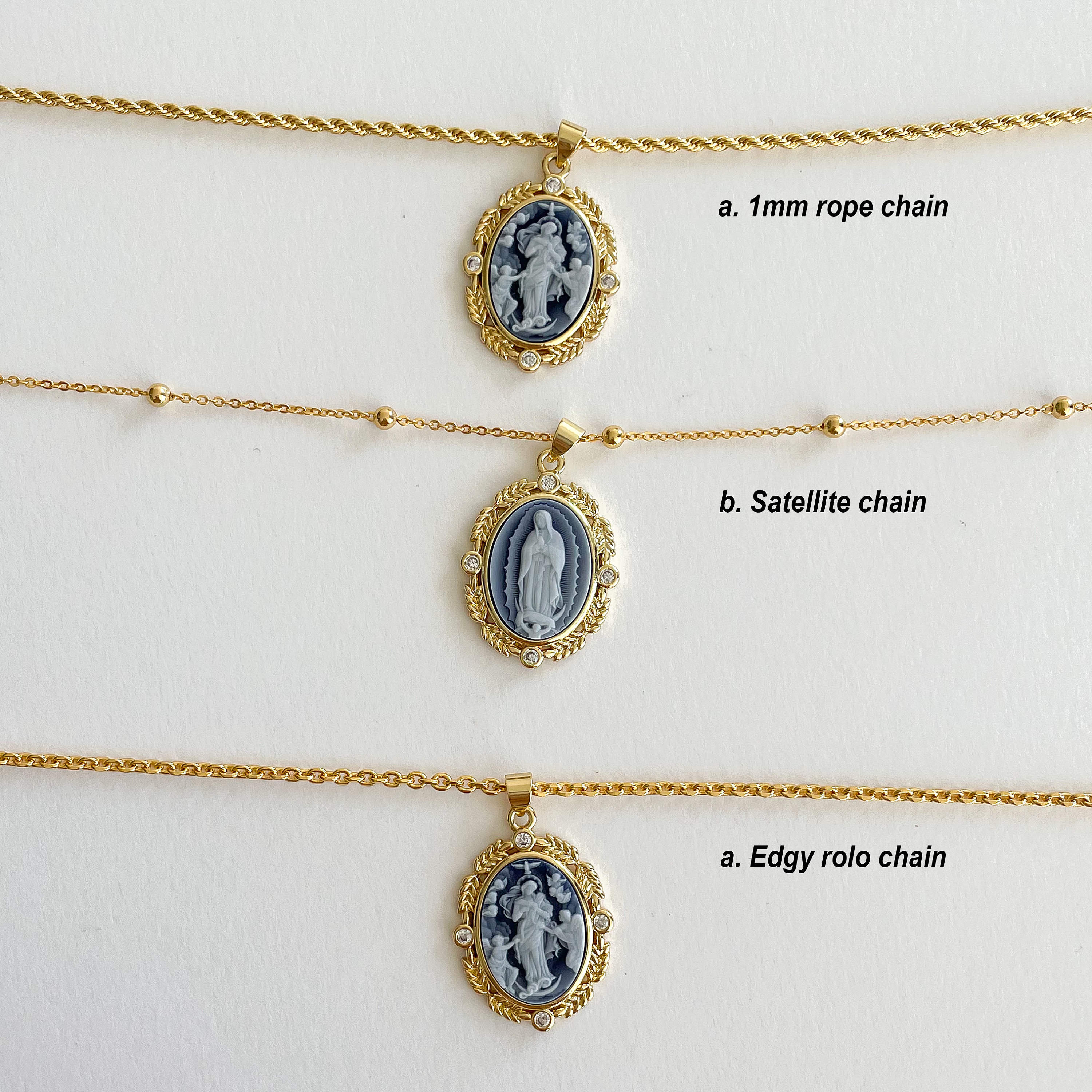 Cameo Necklace, Lady Guadalupe necklace Victorian Necklace, Layering Necklace, Virgin Mary Necklace, Religious Necklace , Angel Necklace