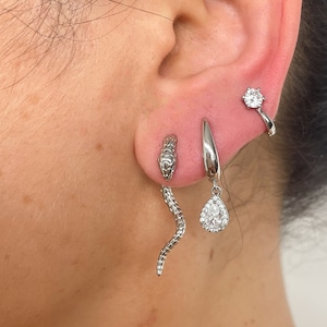 Snake Earrings, Snake Ear jacket, Animal Earrings, Gold Filled Earrings, Snake Huggies, Edgy Earrings, Snake Jewelry,  Stacking Earrings
