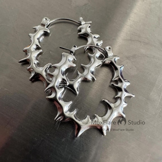 Silver Earrings,Stainless Steel Earrings, Punk Earrings, Silver Hoop Earrings, Gothic Earrings, Edgy Earrings, Silver Jewelry Gothic Jewelry