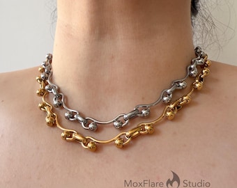 Collier ras de cou en argent avec chaîne boule en acier inoxydable gothique punk minimaliste bijoux tendance Y2K