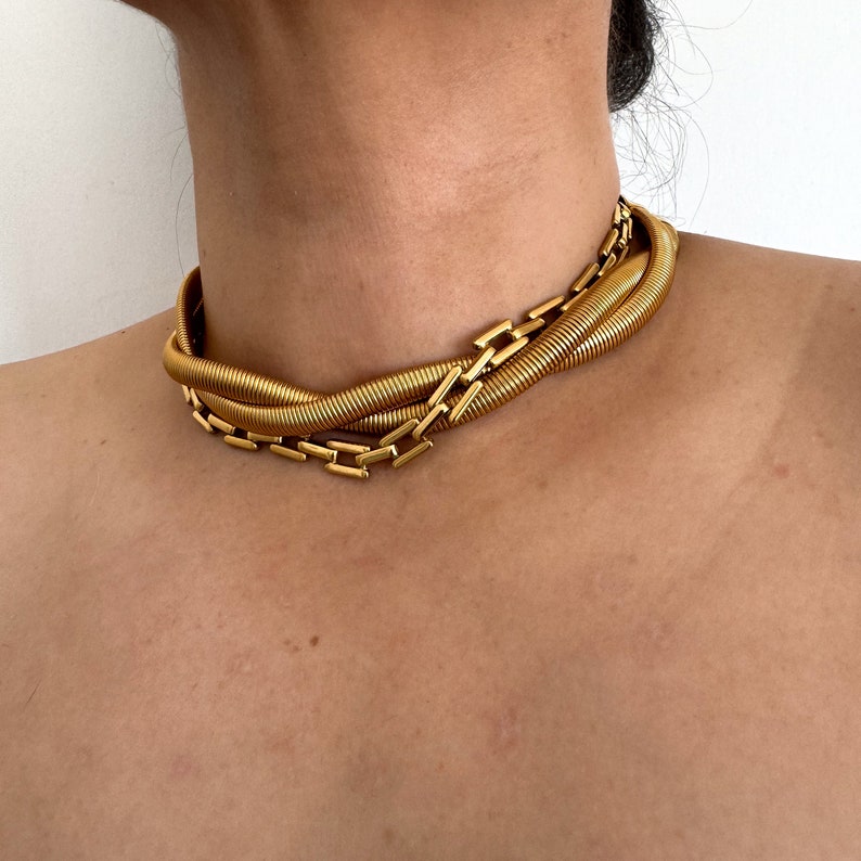 Silverhalsbandset Statementhalsband Chunky halsband Skrymmande halsband Lagerhalsband Halsband i vintagestil Ormkedja Present till henne Gold