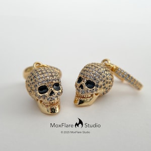 Skull Earring, Gold Earrings, Huggie Hoop Earrings, Birthday Gift Gothic Jewelry For Women Diamond Earrings