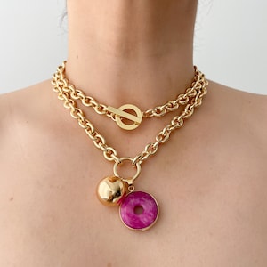 Giada naturale, collana di giada a ciambella, collana di pietre preziose, collana importante, collana viola, ciondolo di giada naturale, collana girocollo spessa