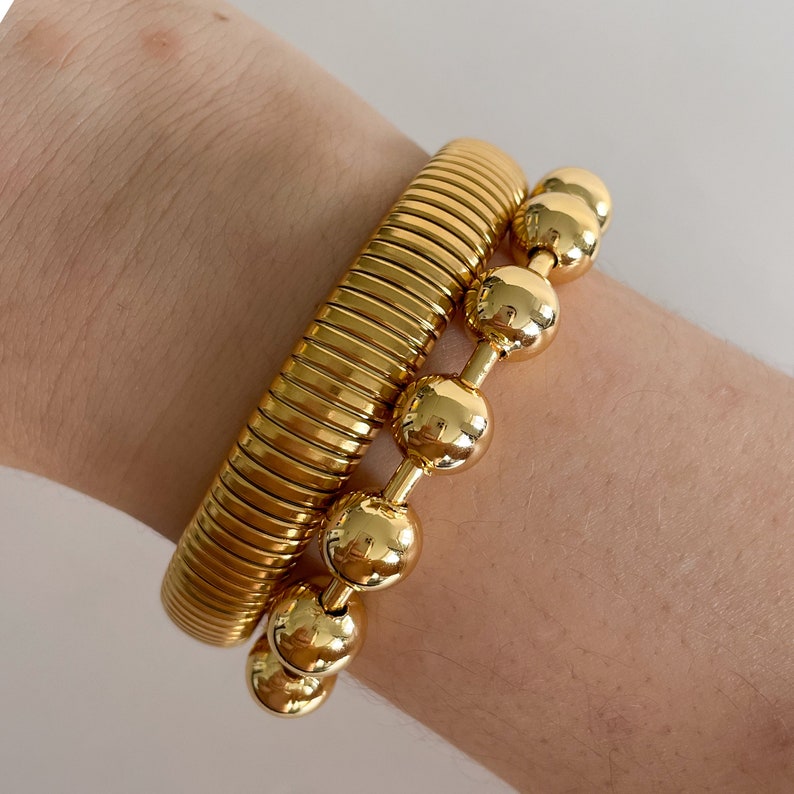 Gold Bracelet for Women Beaded Bracelet Chunky Bracelet Stack Bangle Bracelet Silver Bracelet Set Bracelet Stack Gift for Her Gift for Mom image 8