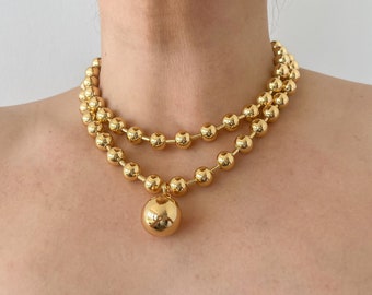 Oversized Stainless Steel Ball Chain, Statement Necklace, Chunky Necklace, Gold Necklace, Gift for him boyfriend, Gift for her Birthday,90s