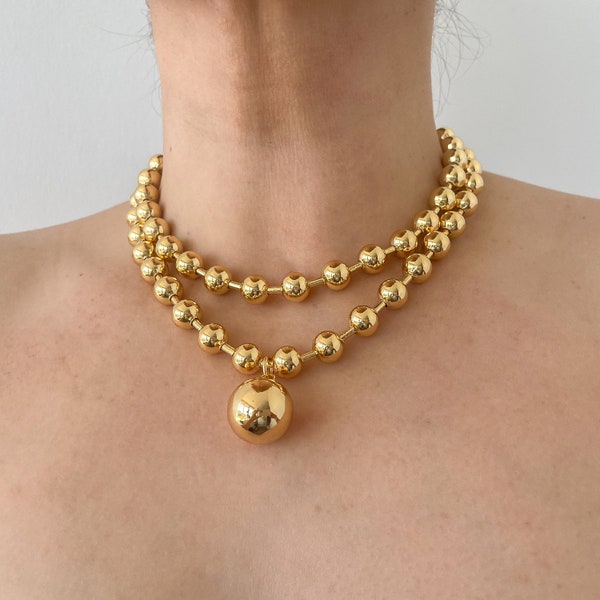 Chaîne à billes surdimensionnée en acier inoxydable, collier tendance, gros collier, collier en or, cadeau pour son petit ami, cadeau pour son anniversaire, années 90