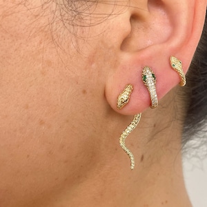 Snake Earrings, Serpent Earrings, Animal Earrings, Gold Filled Earrings, Snake Huggies, Edgy Earrings, Snake Jewelry,  Stacking Earrings
