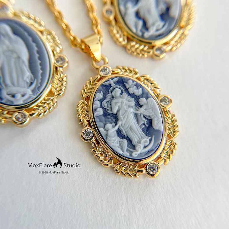 Cameo Necklace, Victorian Necklace, Layered Necklace, Vintage Necklace, Virgin Mary Necklace, Religious Necklace , Angel Necklace, image 1