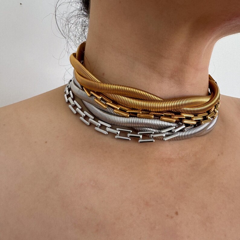Silverhalsbandset Statementhalsband Chunky halsband Skrymmande halsband Lagerhalsband Halsband i vintagestil Ormkedja Present till henne bild 5