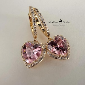 Heart Earrings CZ Earrings Gold Hoop Earrings Gold Earrings Silver Hoops Silver Earrings Huggie Earrings Cute Earrings Dangle Earrings image 1