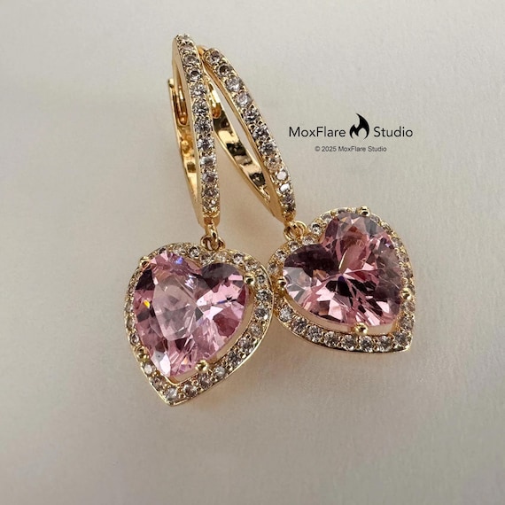 Heart Earrings CZ Earrings  Gold Hoop Earrings Gold Earrings Silver Hoops Silver Earrings Huggie Earrings Cute Earrings Dangle Earrings