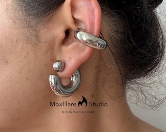 Silver Hoop Earrings Silver Stud Earrings Silver Earrings Ear Jacket Chunky Earrings Statement Earrings Gift for her No tarnish
