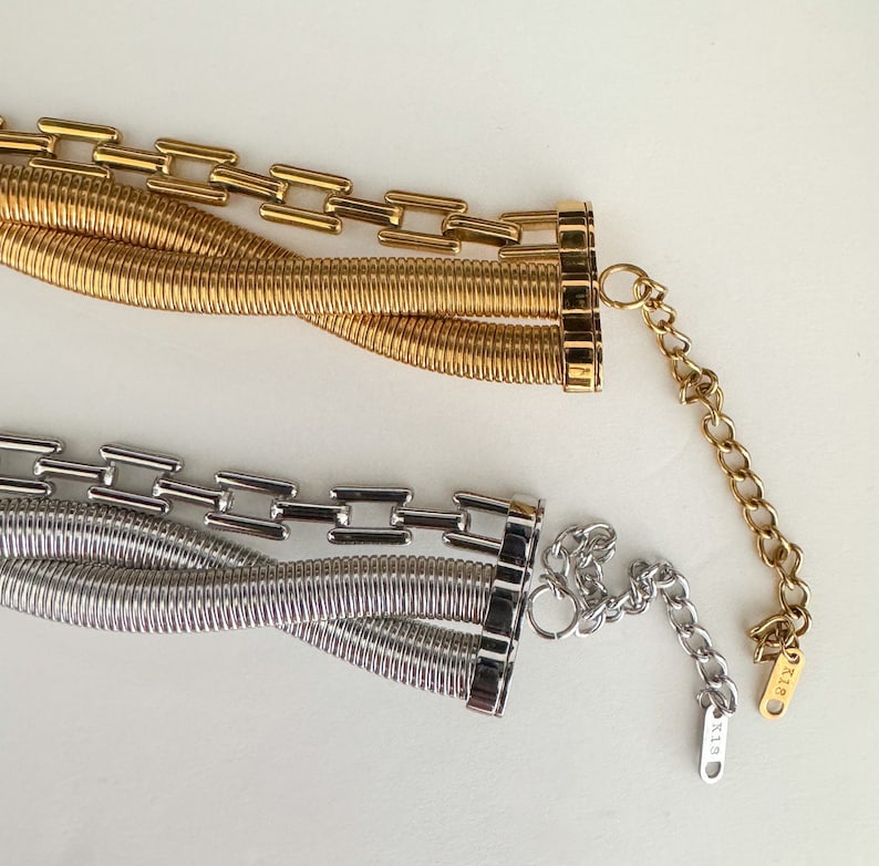 Silverhalsbandset Statementhalsband Chunky halsband Skrymmande halsband Lagerhalsband Halsband i vintagestil Ormkedja Present till henne bild 9