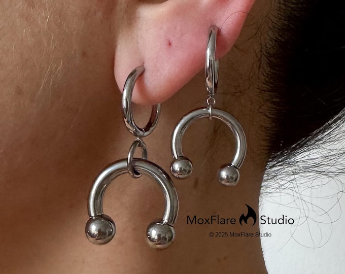 Silver Earrings,Stainless Steel Earrings, Punk Earrings, Silver Hoop Earrings, Gothic Earrings, Edgy Earrings, Silver Jewelry Gothic Jewelry