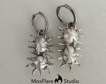 Silver Earrings,Pearl Earrings, Stainless Steel Earrings Silver Hoop Earrings, Gothic Earrings, Edgy Earrings, Silver Jewelry Gothic Jewelry