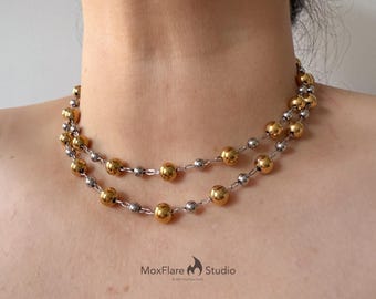 Stainless Steel Ball Chain, Mixed Metal Necklace, Chain Necklace