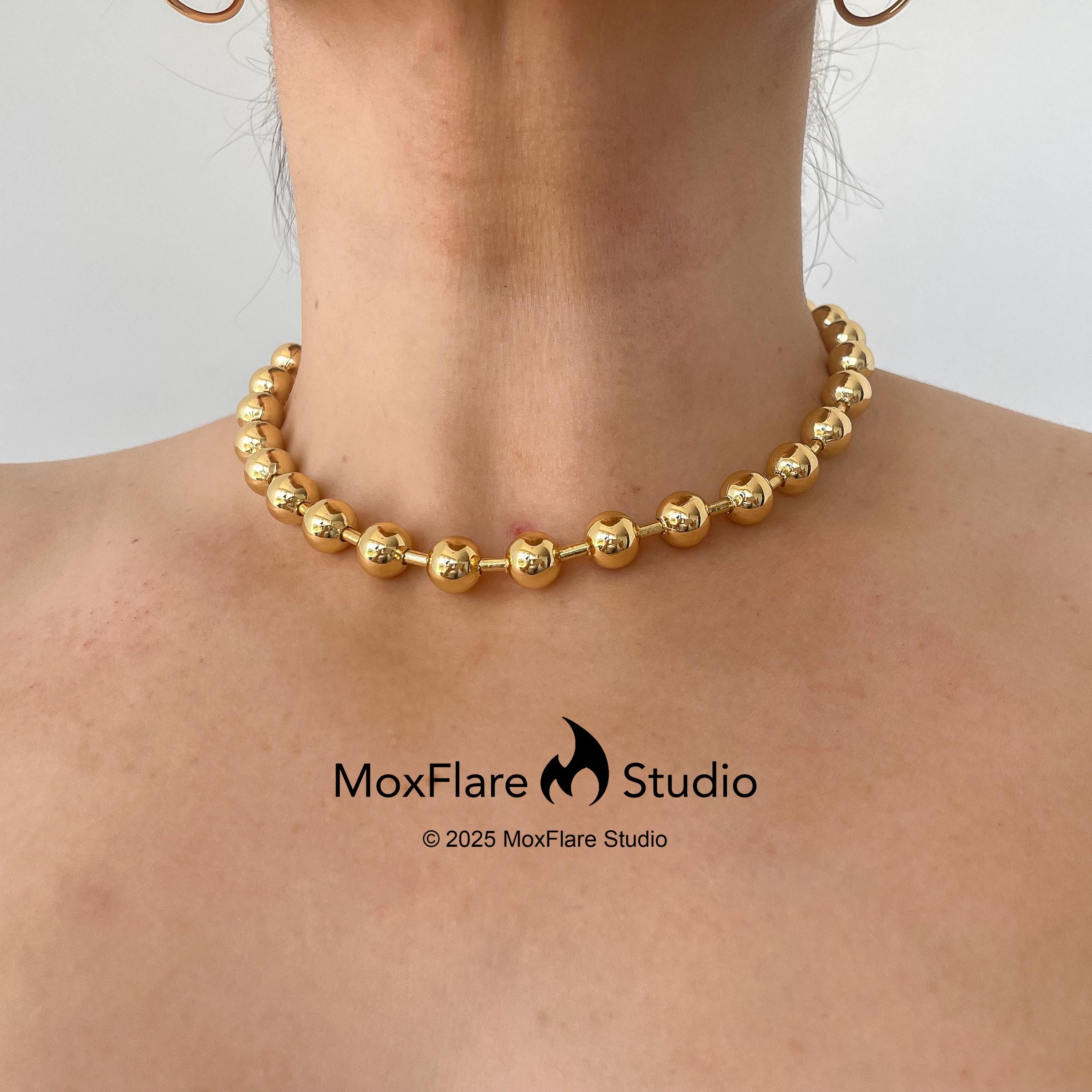 Oversized Stainless Steel Ball Chain, Statement Necklace, Chunky