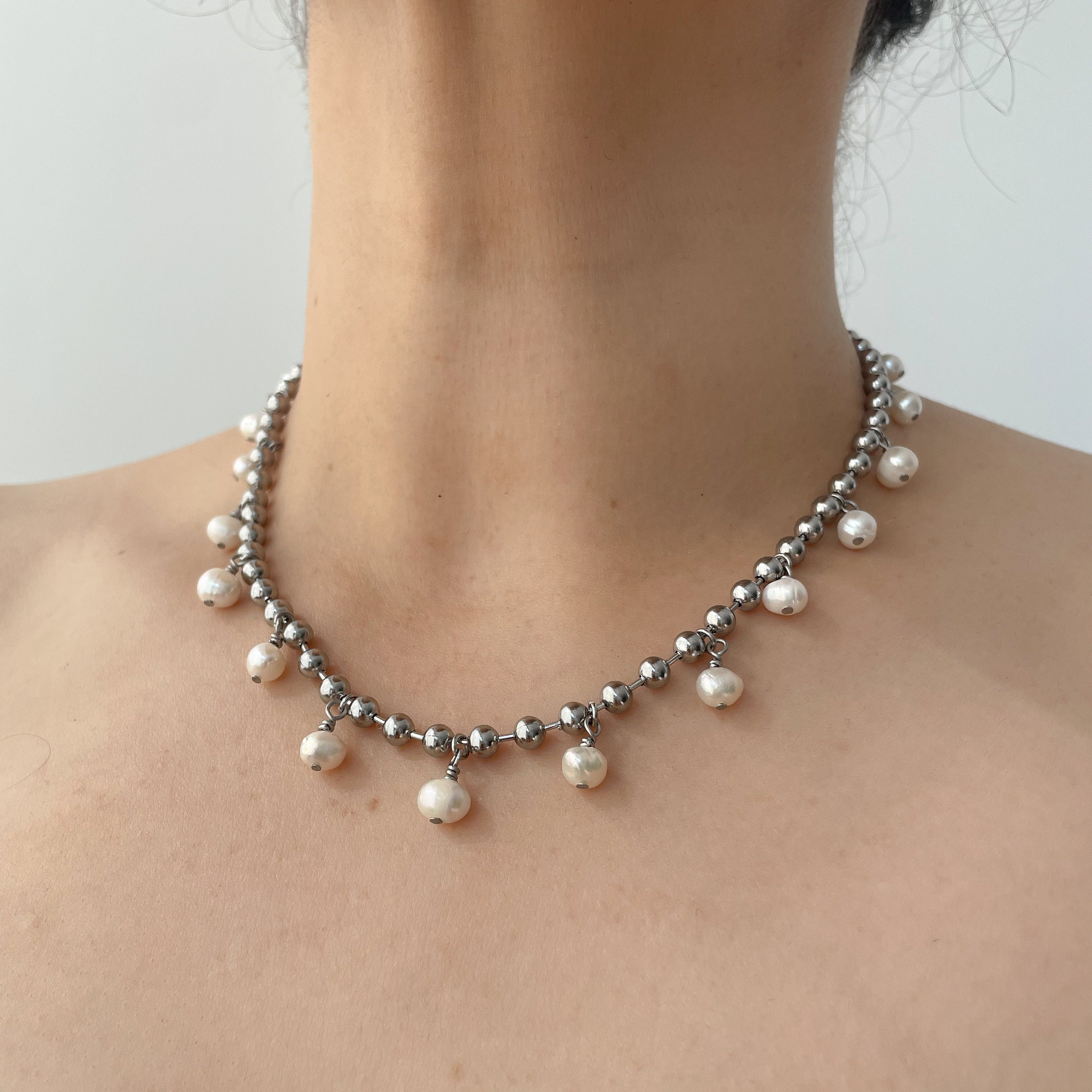 Stainless Steel Ball Chain Silver Ball Chain Necklace Pearl Stainless Steel Ball Chain Silver Ball Chain Necklace Pearl