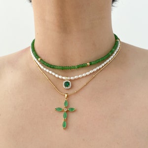 Cross Necklace, Jade Necklace, Crucifix Necklace, Emerald Necklace, Statement Necklace, Cross Charm, Cross Pendant, Jade Charm
