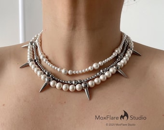 Pearl Necklace, Pearl Choker, Pearl Necklace for Men, Gift for her, Unique Gift, Mother Of Pearl Necklace, Gothic Jewelry, Gift for Him