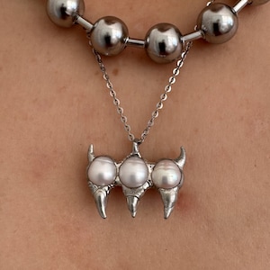 Silver Pearl Necklace Goth Jewelry Silver Necklace Dainty Necklace Goth Necklace Gothic Jewelry Statement Necklace