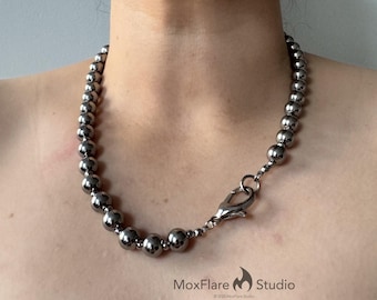 Chaîne à billes surdimensionnée en acier inoxydable, collier tendance, gros collier chaîne, gros collier, collier en argent, cadeau pour homme, cadeau pour elle