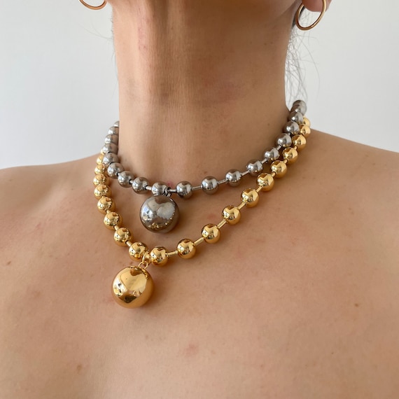 Oversized Stainless Steel Ball Chain, Statement Necklace