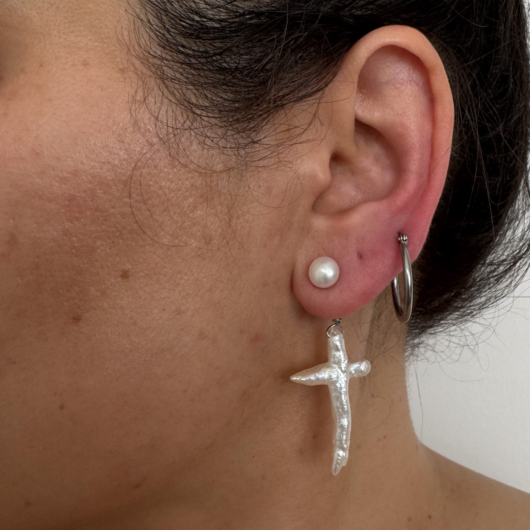 Pearl Ear Jacket, Pearl Cross Earrings, Pearl Drop Earrings, Pearl