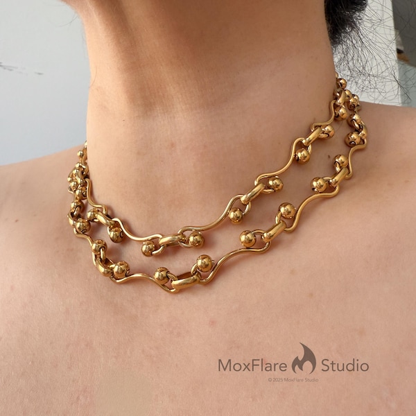Edelstahl Kugelkette, Gold Halskette, Gold Choker Halskette, Gothic Halskette, Punk Halskette, Minimalist Y2K Statement Halskette
