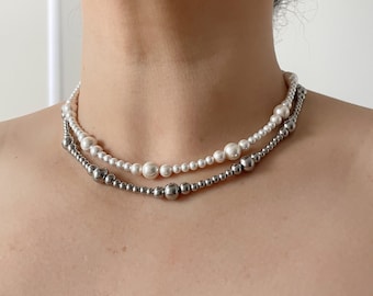 Edelstahl Kugel Kette, Statement Kette, Kette Halskette Chunky, Masse Halskette, Silber Halskette, Kugel Kette Choker, Geschenk für sie