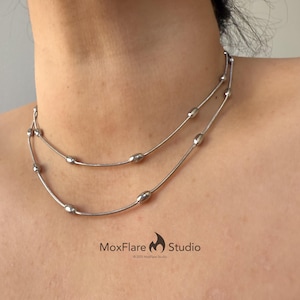 Silver Necklace Set, Layered Necklace, Ball Chain Necklace, Simple Chain Necklace, Choker Necklace, Necklace Gift, Dainty Chain Necklace Set