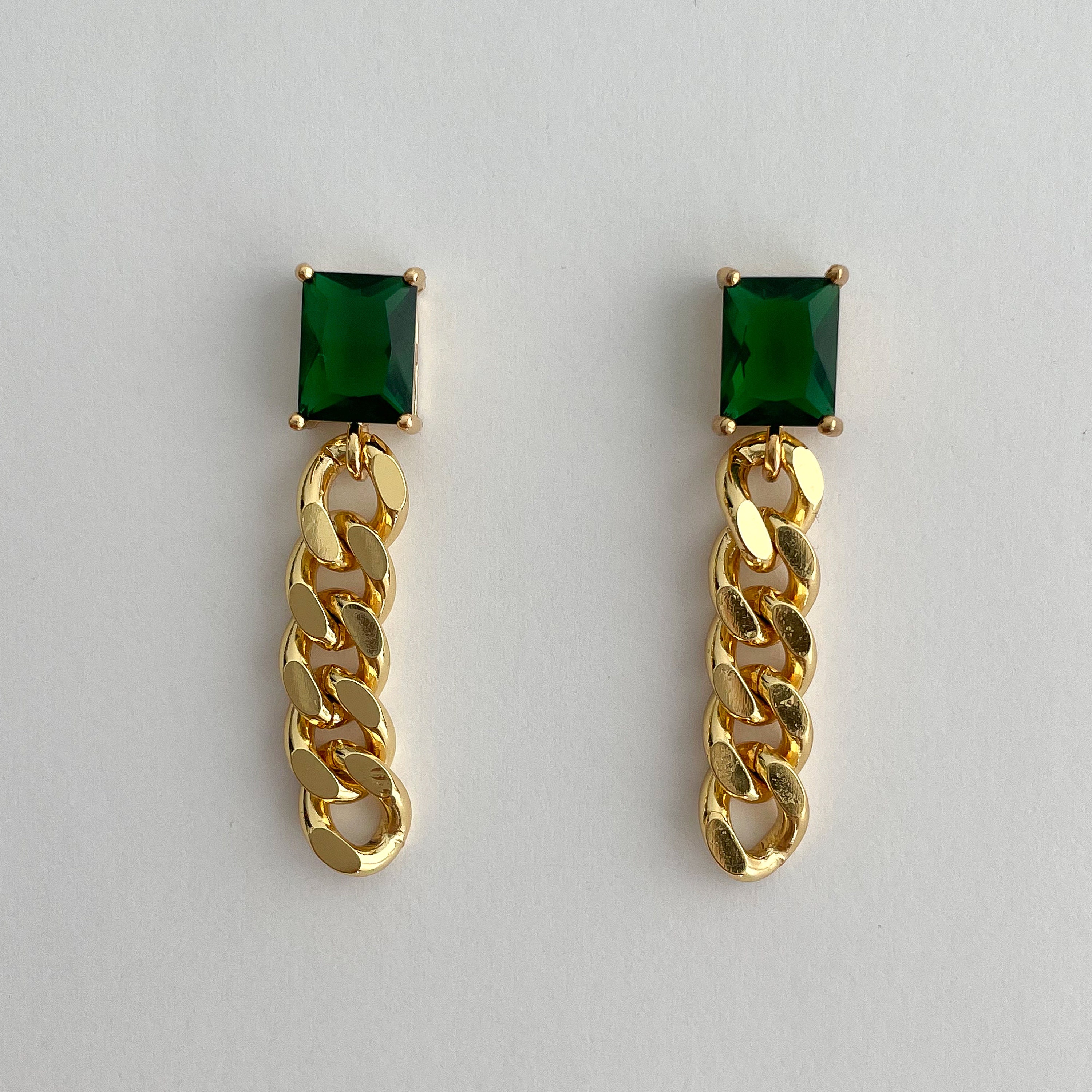 Emerald Cut Curb Chain Earrings
