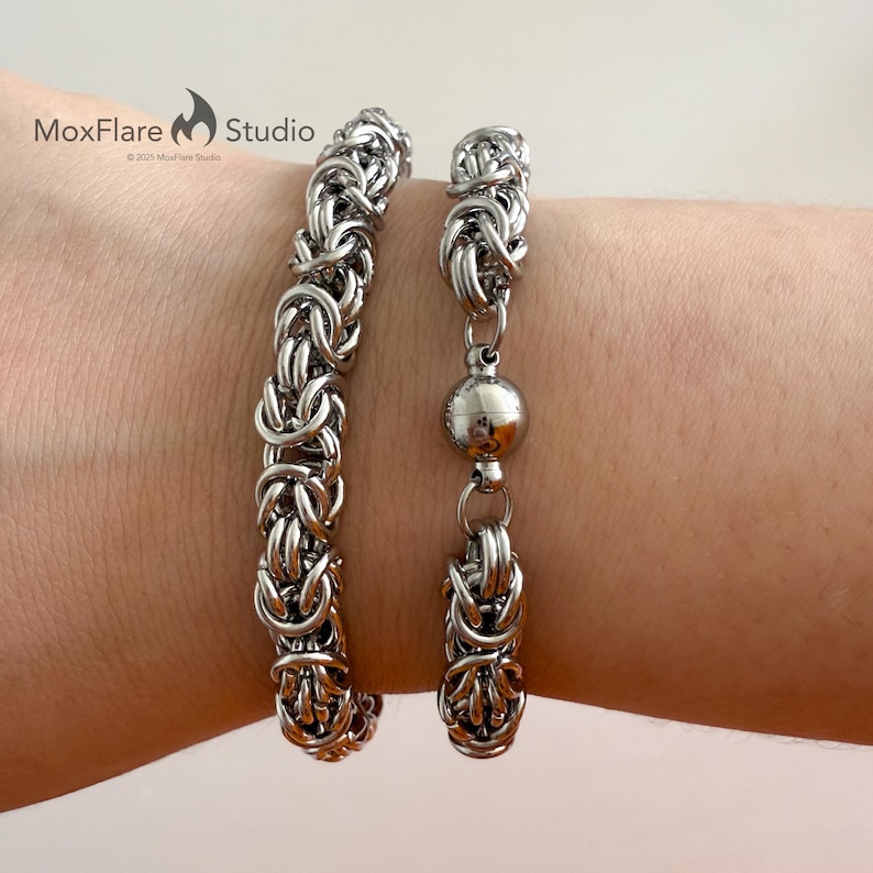 Bracciale in acciaio inossidabile color argento per uomo e donna, bracciale con chiusura magnetica, bracciale a catena, bracciale spesso, idea regalo immagine 1