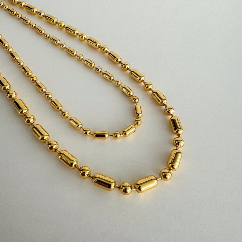 Stainless Steel Ball Chain, Statement Necklace, Bar Necklace, Gold Necklace, Minimalist Necklace Gift for him, Gift for her Birthday,90s image 2