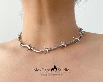 Barbed Wire Necklace. Gothic necklace, Stainless Steel Necklace, Y2K Necklace, 90S, Statement Necklace, Necklace for Men, Necklace for Women