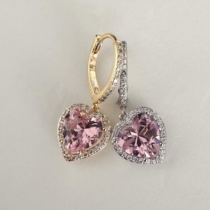 Heart Earrings CZ Earrings Gold Hoop Earrings Gold Earrings Silver Hoops Silver Earrings Huggie Earrings Cute Earrings Dangle Earrings image 2