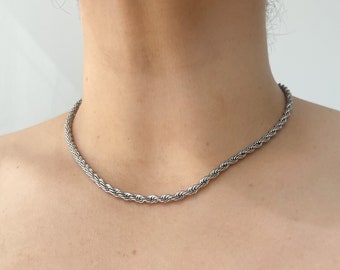 Silver Necklace Rope Chain Stainless Steel Necklace For Man Necklace for woman  Minimalist necklace Layering necklace Goth Necklace