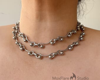 Stainless Steel Ball Chain, Silver necklace, Silver Choker Necklace, Gothic Necklace, Punk Necklace, Minimalist Y2K Statement Necklace