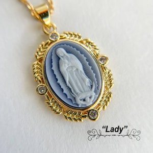 Collana con cammeo, collana Lady Guadalupe Collana vittoriana, collana a strati, collana della Vergine Maria, collana religiosa, collana con angelo