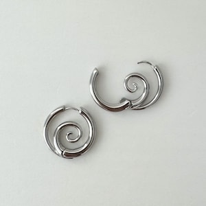 Silver Earrings, Silver Hoop Earrings, Spiral Earrings, Stainless Steel Earrings, Punk Earrings, Gothic Earrings,Gothic Jewelry