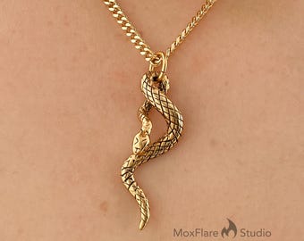 Snake Necklace, Stainless Steel Necklace, Statement Necklace, Gold Necklace, Goth necklace, Grunge Necklace, Snake Pendant Necklace