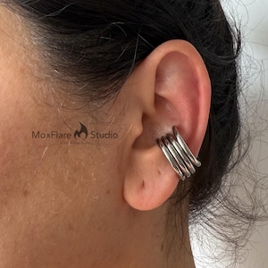 Ear Cuff, No Piercing Earrings, Conch Earrings, Silver Earrings, Minimalist Earring, Stack Earring Set, Goth Jewelry, Goth Earrings