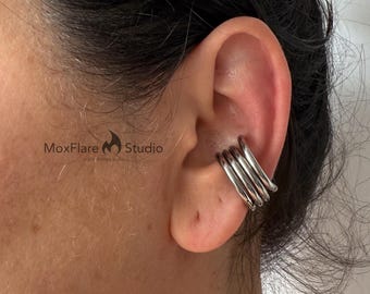Ear Cuff, No Piercing Earrings, Conch Earrings, Silver Earrings, Minimalist Earring, Stack Earring Set, Goth Jewelry, Goth Earrings