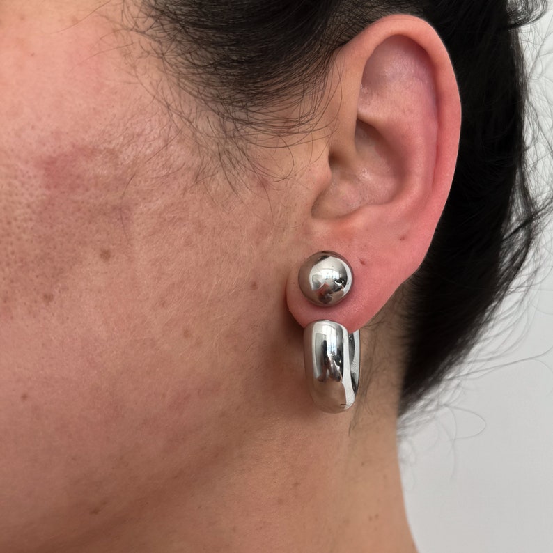 Silver Hoop Earrings Silver Stud Earrings Silver Earrings Ear Jacket Chunky Earrings Statement Earrings Gift for her No tarnish image 2
