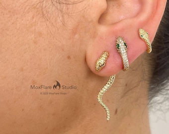 Pendientes de serpiente, pendientes de serpiente, pendientes de animales, pendientes chapados en oro, pendientes de serpiente, pendientes atrevidos, joyas de serpiente, pendientes apilables